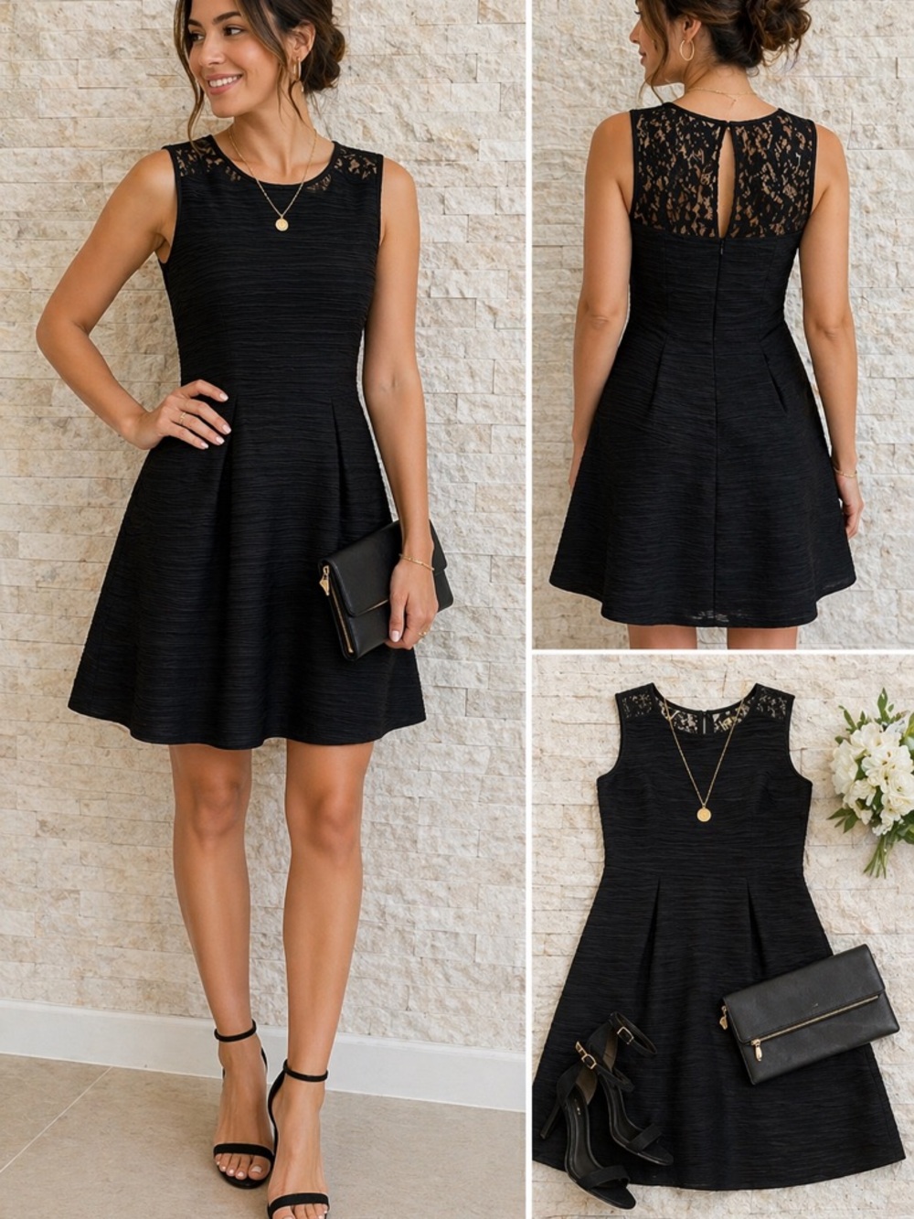 Taylor Black Textured Sleeveless Mini Dress size 14